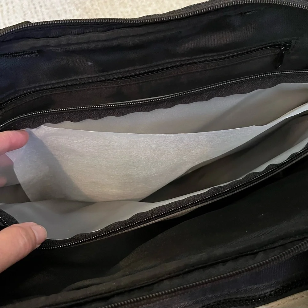 Eddie Bauer Black Canvas Leather Diaper Bag Changing Pad Overnight Travel Rugged